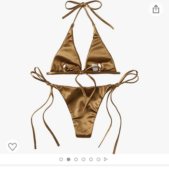 NIB Save $64 - gold metallic satin lined string bikini - sizes medium & larges - Picture 2 of 8